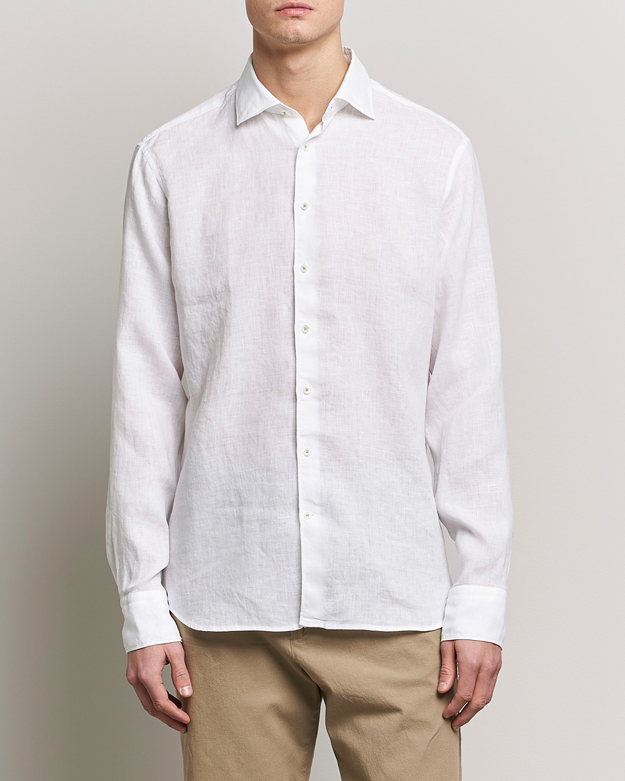 Herren | Kategorie | Stenströms | Fitted Body Cut Away Linen Shirt White