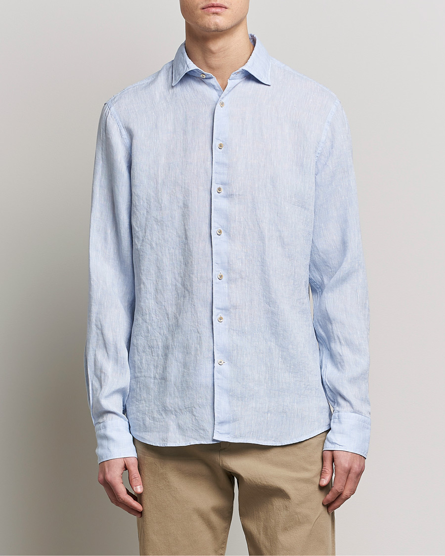 Herren | Kleidung | Stenströms | Fitted Body Cut Away Linen Shirt Light Blue