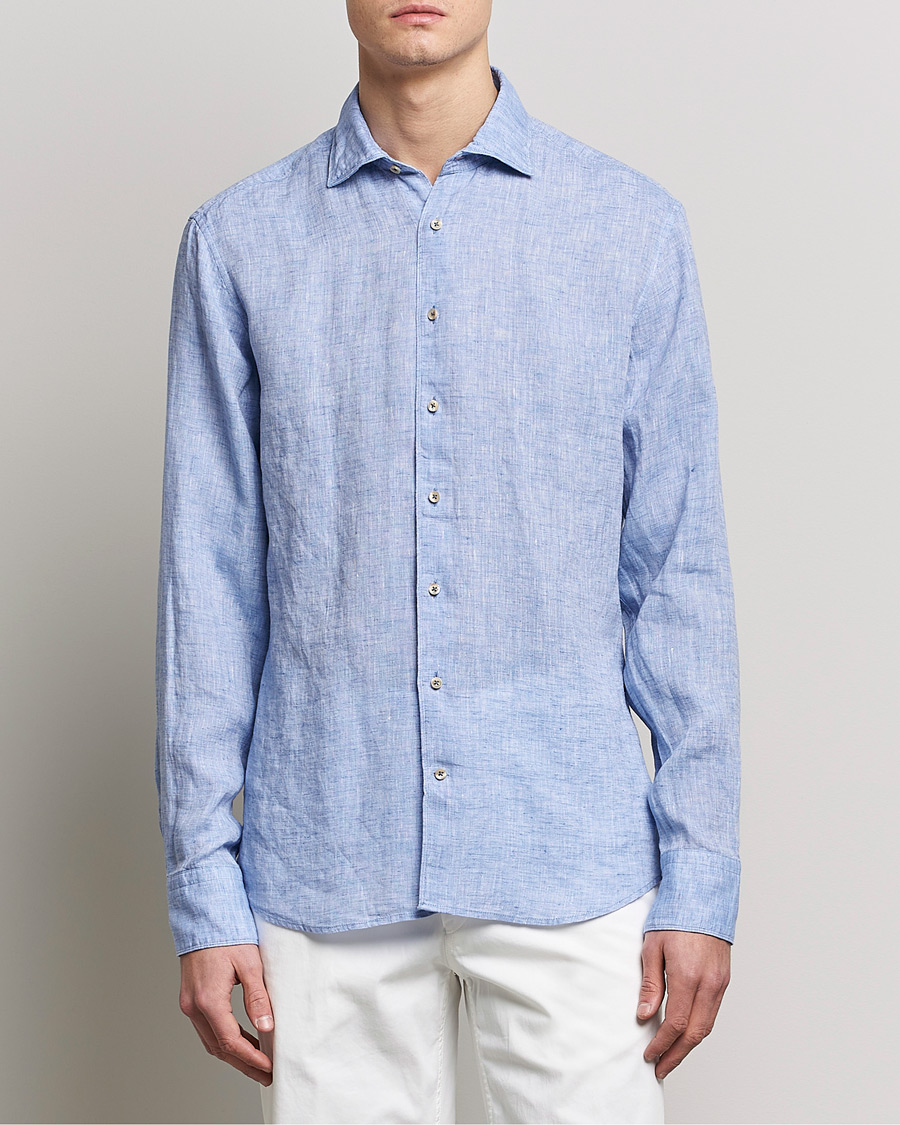 Herren | Kleidung | Stenströms | Fitted Body Cut Away Linen Shirt Blue