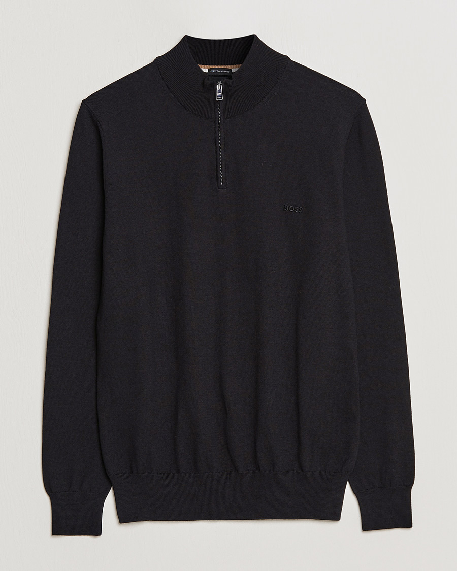 Herren | Pullover | BOSS BLACK | Padro Merino Knitted Half Zip Black