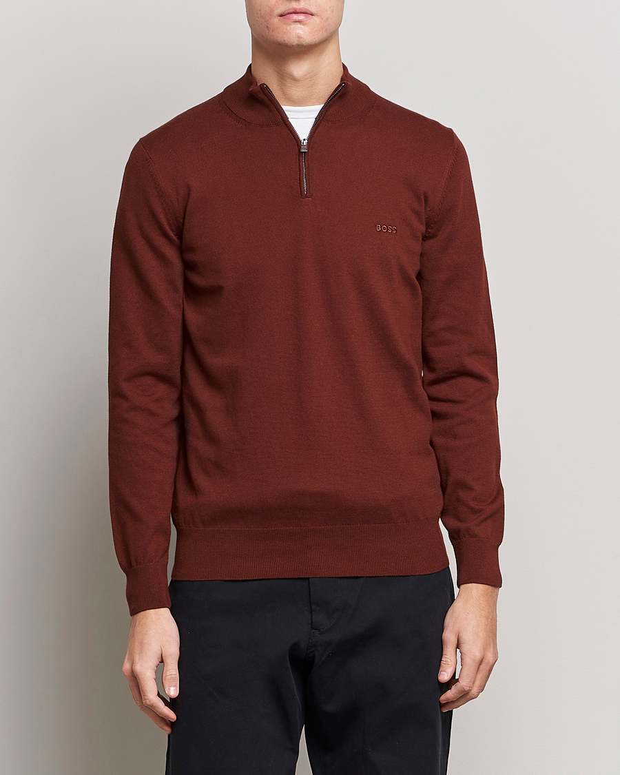 Herren | Pullover | BOSS BLACK | Padro Merino Knitted Half Zip Medium Brown