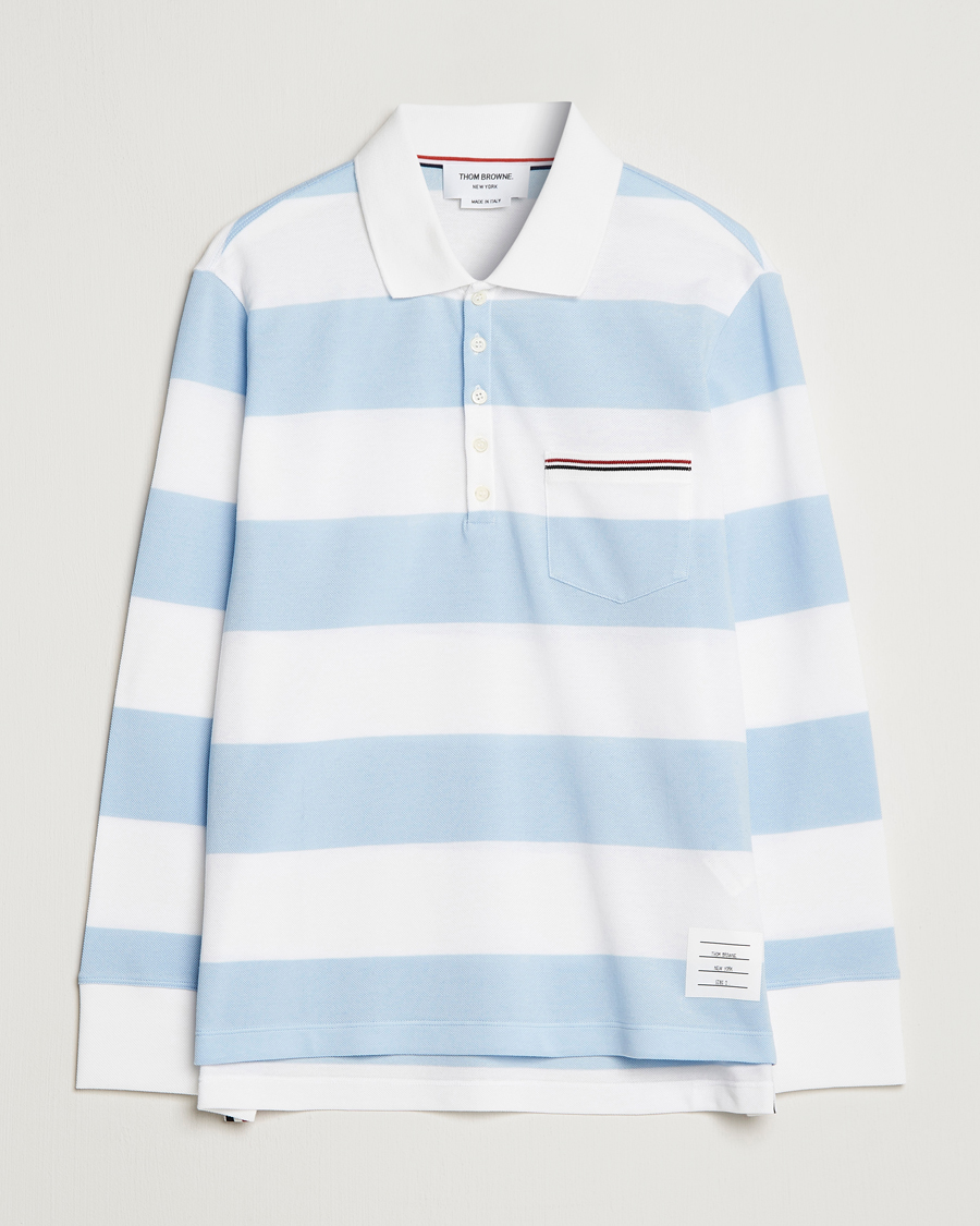 Herren | Pullover | Thom Browne | Rugby Stripe Long Sleeve Polo Light Blue