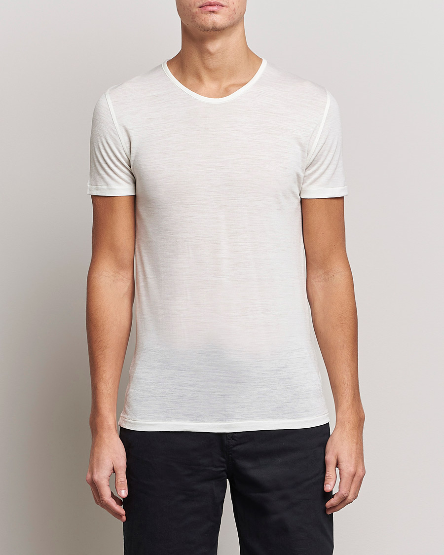 Herren | Kurzarm T-Shirt | Zimmerli of Switzerland | Wool/Silk Crew Neck T-Shirt Ecru