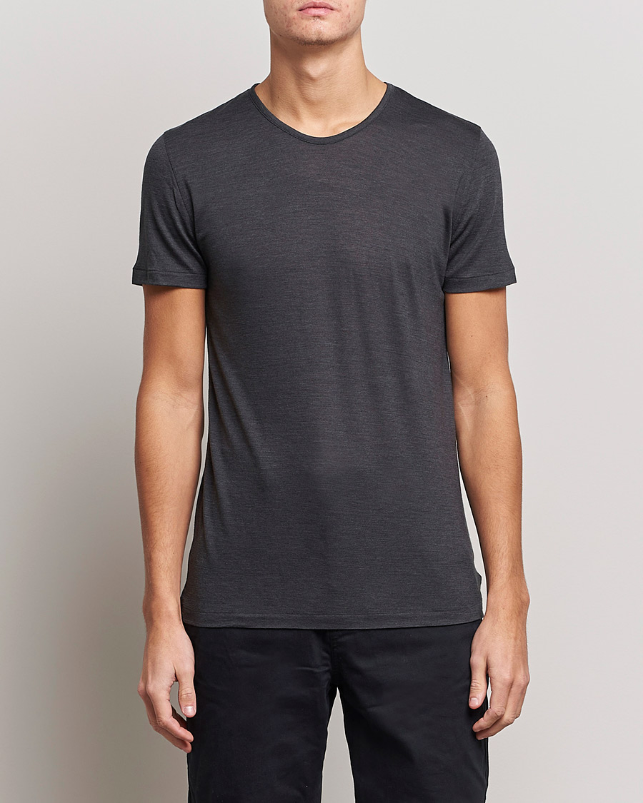 Herren | Kurzarm T-Shirt | Zimmerli of Switzerland | Wool/Silk Crew Neck T-Shirt Charcoal