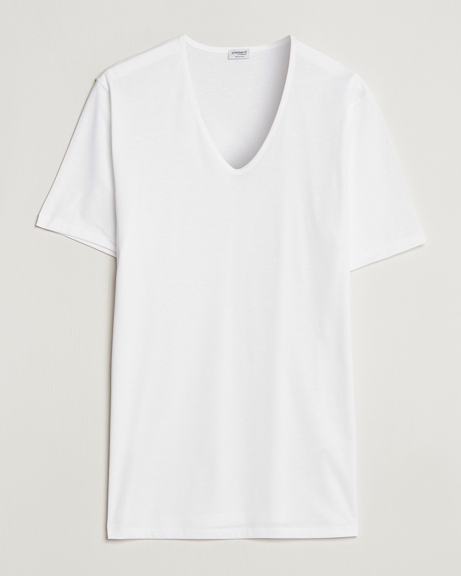 Herren | T-Shirts | Zimmerli of Switzerland | Sea Island Cotton V-Neck T-Shirt White