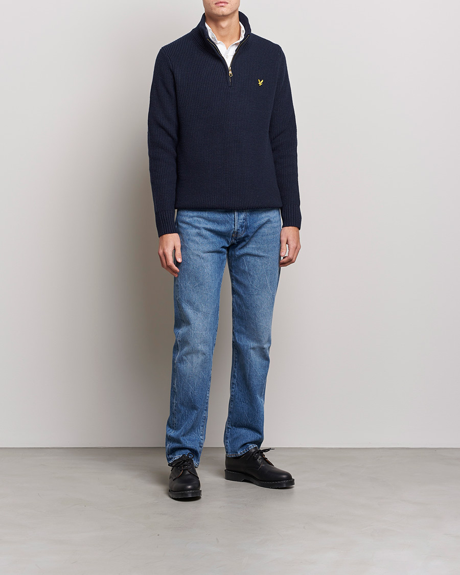 Herren | Pullover | Lyle & Scott | Ribbed Quarter Zip Sweater Navy