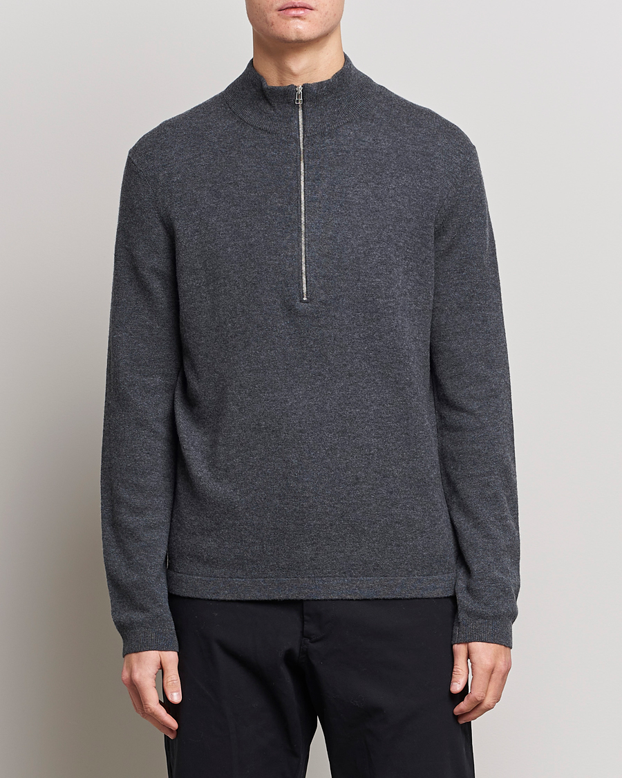 Herren | Pullover | Tiger of Sweden | Owain Merino Half Zip Sweater Dark Grey Mel