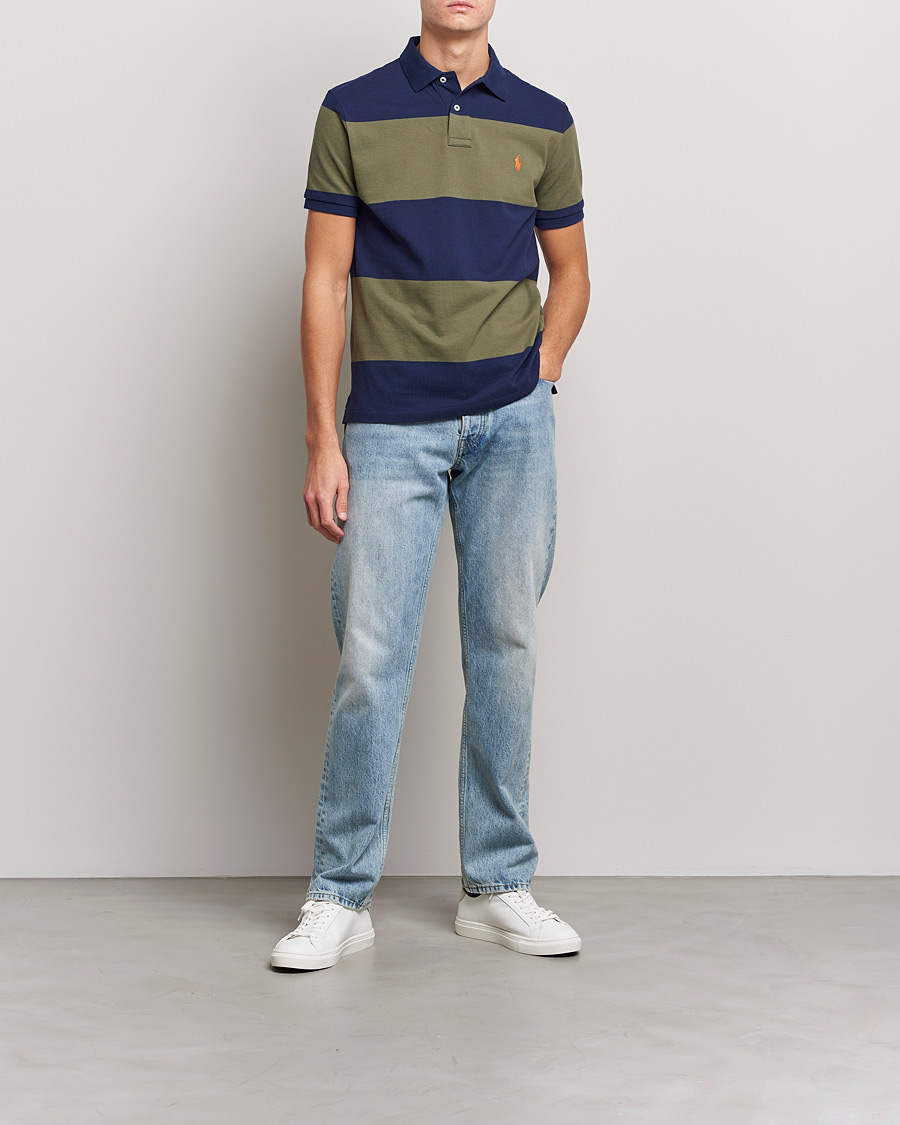 Herren | Poloshirts | Polo Ralph Lauren | Custom Slim Fit Barstriped Polo Navy/Dark Sage