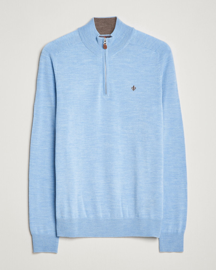 Herren | Pullover | Morris | John Merino Half Zip Light Blue