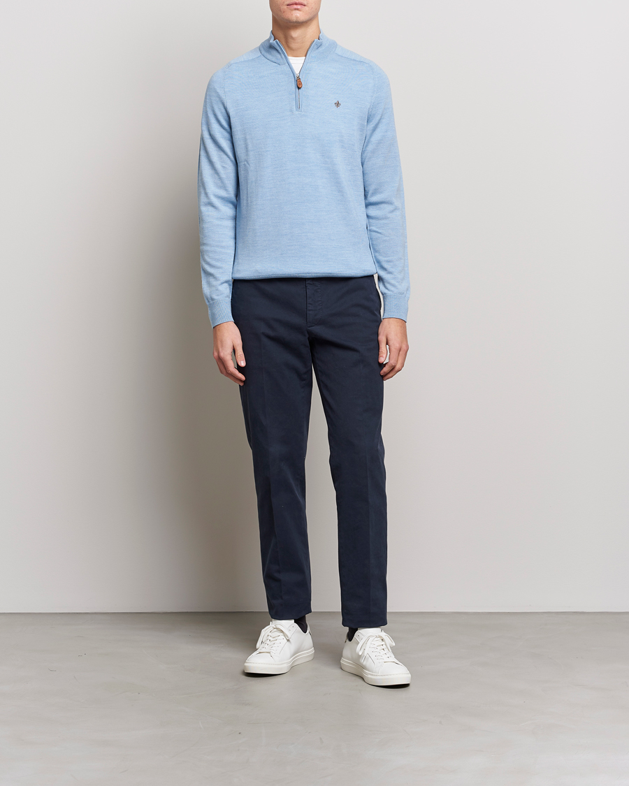 Herren | Pullover | Morris | John Merino Half Zip Light Blue