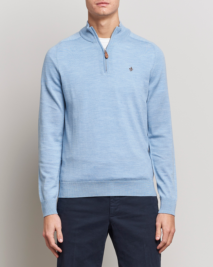 Herren | Pullover | Morris | John Merino Half Zip Light Blue