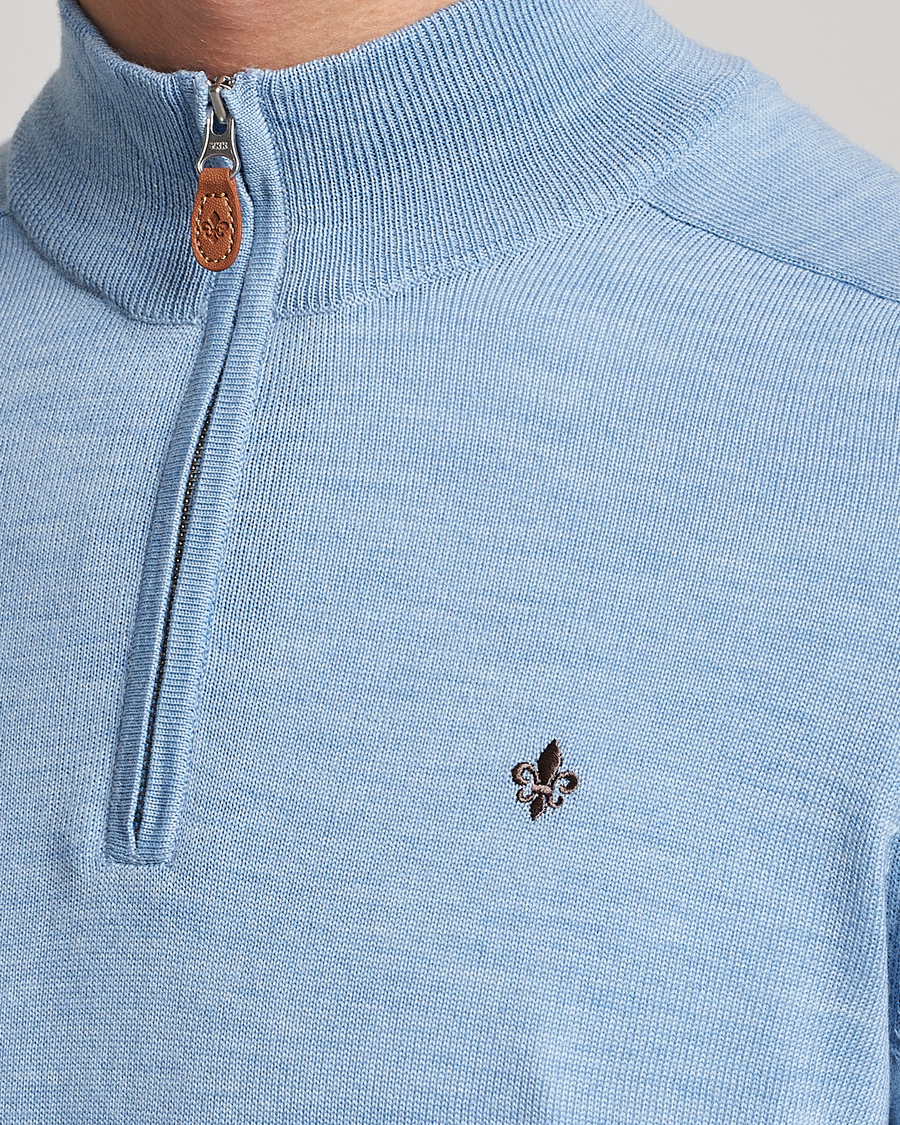 Herren | Pullover | Morris | John Merino Half Zip Light Blue