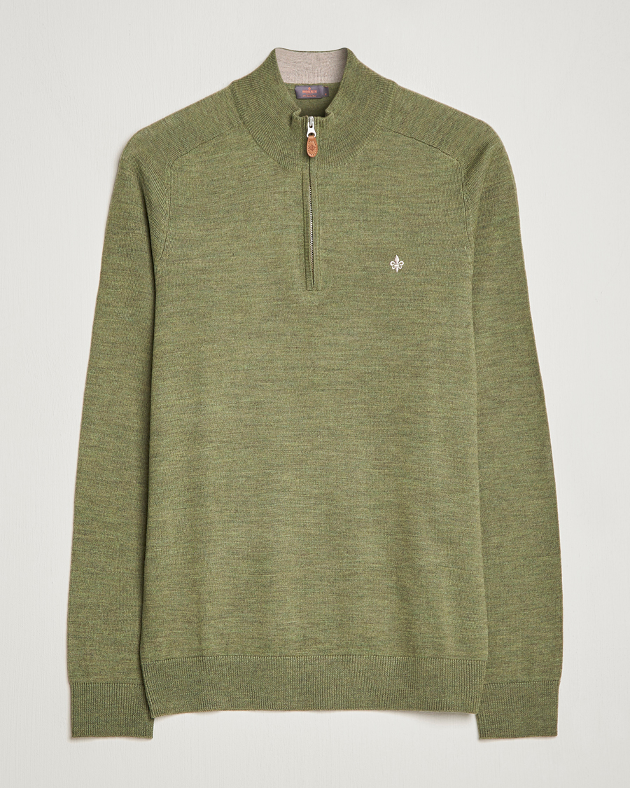 Herren | Pullover | Morris | John Merino Half Zip Sage Green