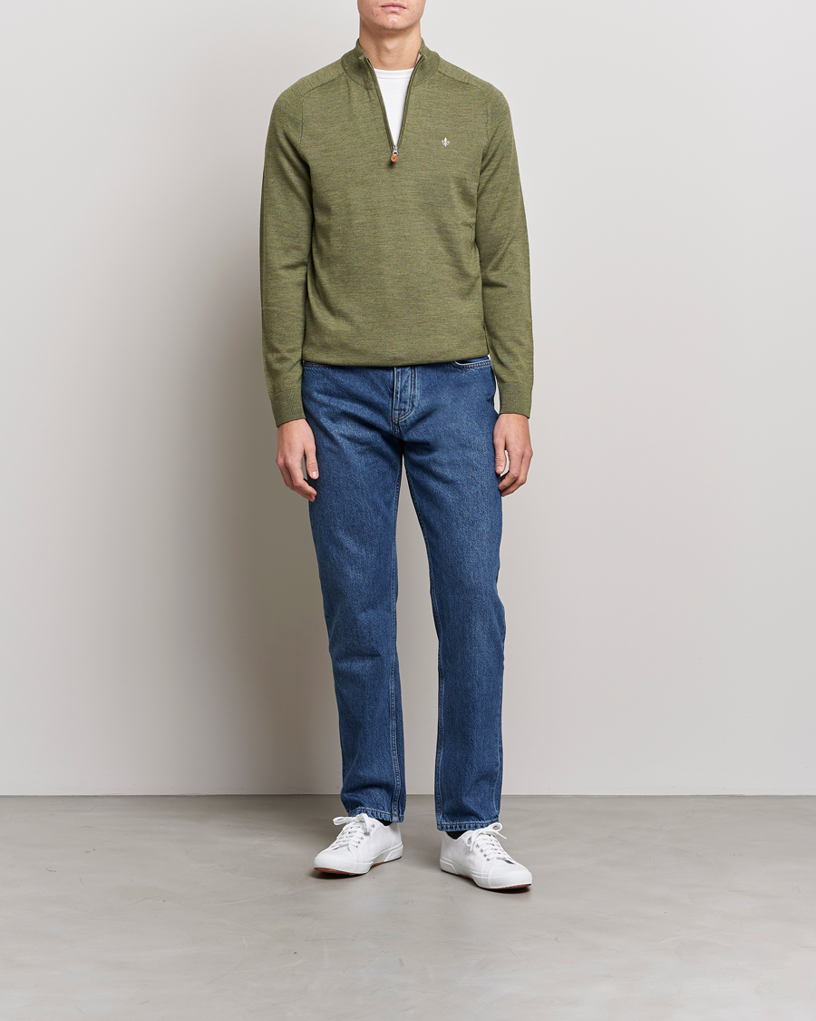 Herren | Pullover | Morris | John Merino Half Zip Sage Green