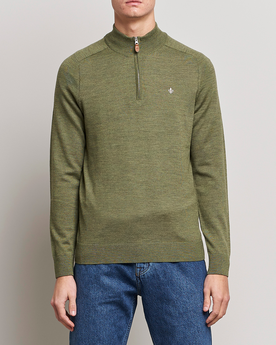 Herren | Pullover | Morris | John Merino Half Zip Sage Green