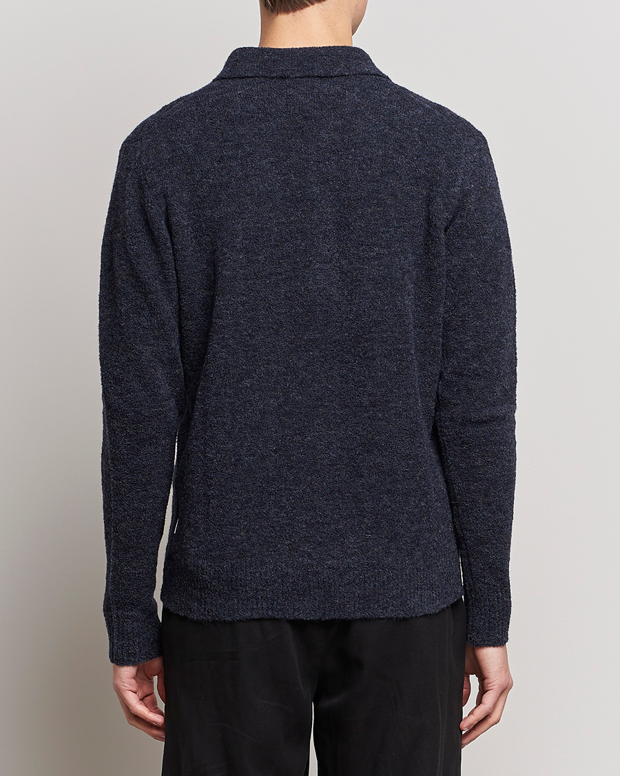 Herren | Pullover | NN07 | Alfie Boiled Wool Knitted Polo Blue Melange