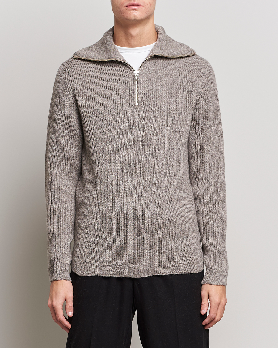 Herren | Pullover | NN07 | Holger Knitted Ribbed Half Zip Nature Melange