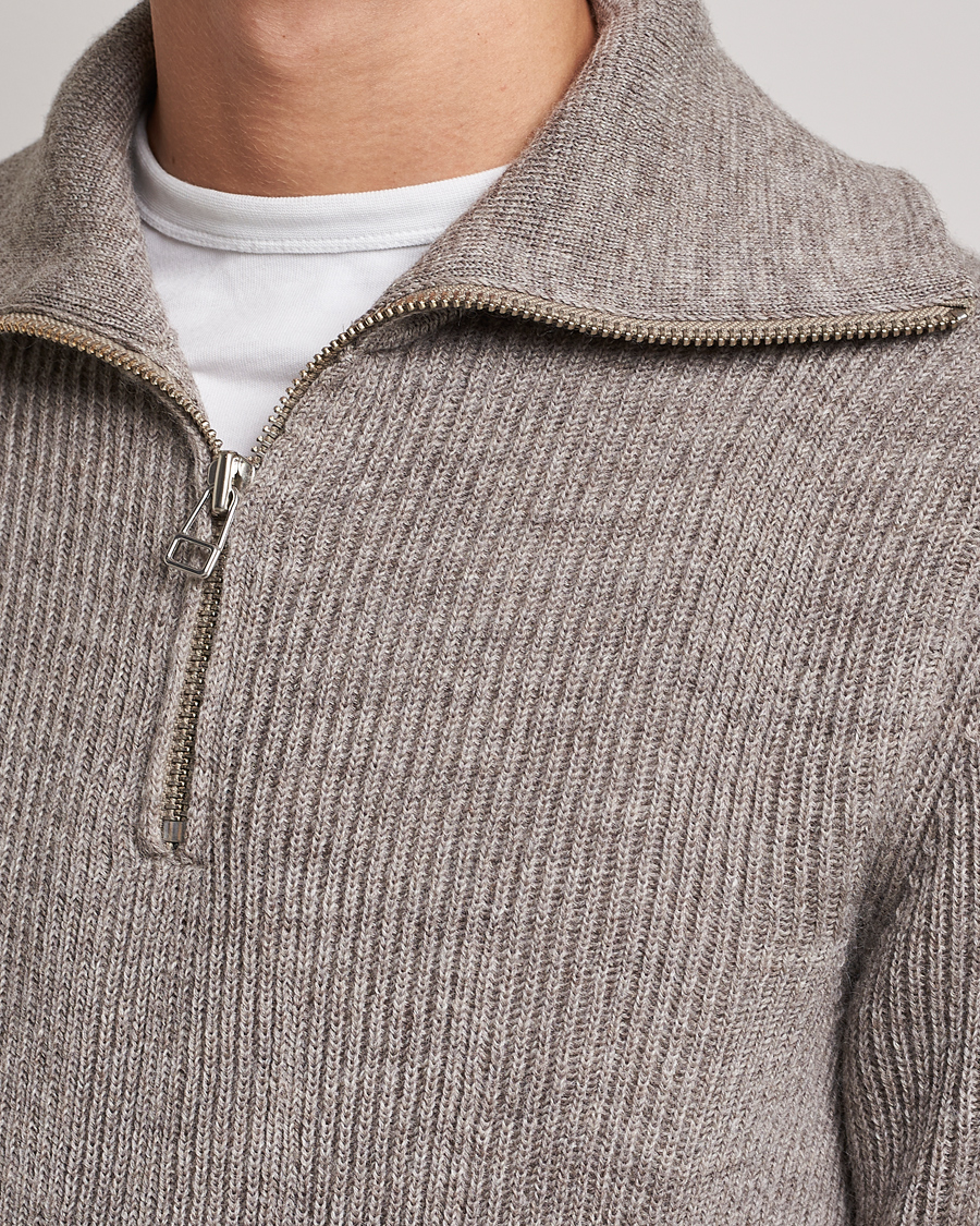 Herren | Pullover | NN07 | Holger Knitted Ribbed Half Zip Nature Melange