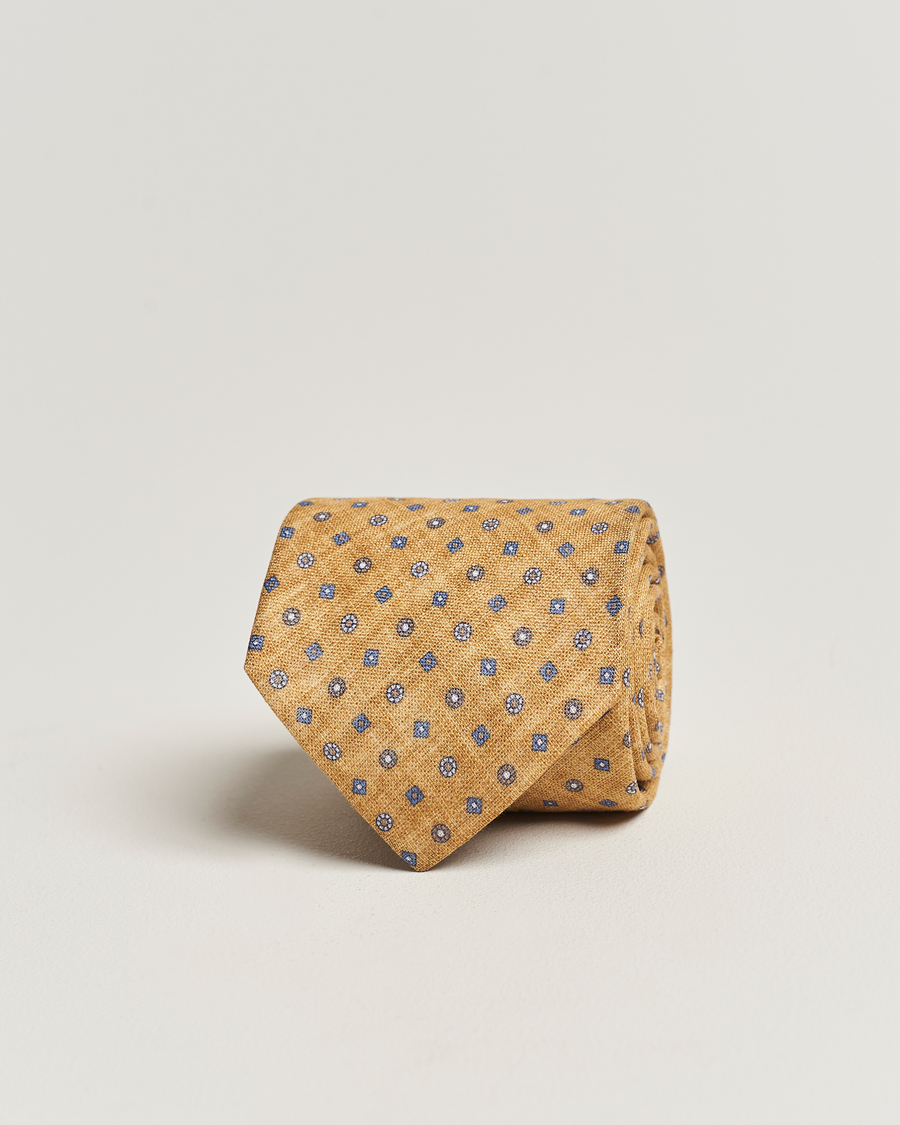Herren | Amanda Christensen Linen Printed Medallion 8cm Tie Yellow | Amanda Christensen | Linen Printed Medallion 8cm Tie Yellow