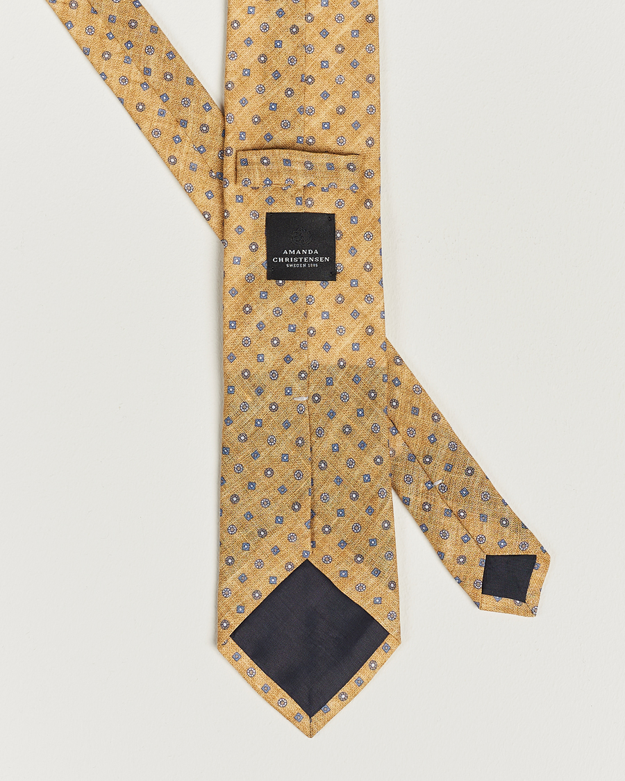Herren | Amanda Christensen Linen Printed Medallion 8cm Tie Yellow | Amanda Christensen | Linen Printed Medallion 8cm Tie Yellow