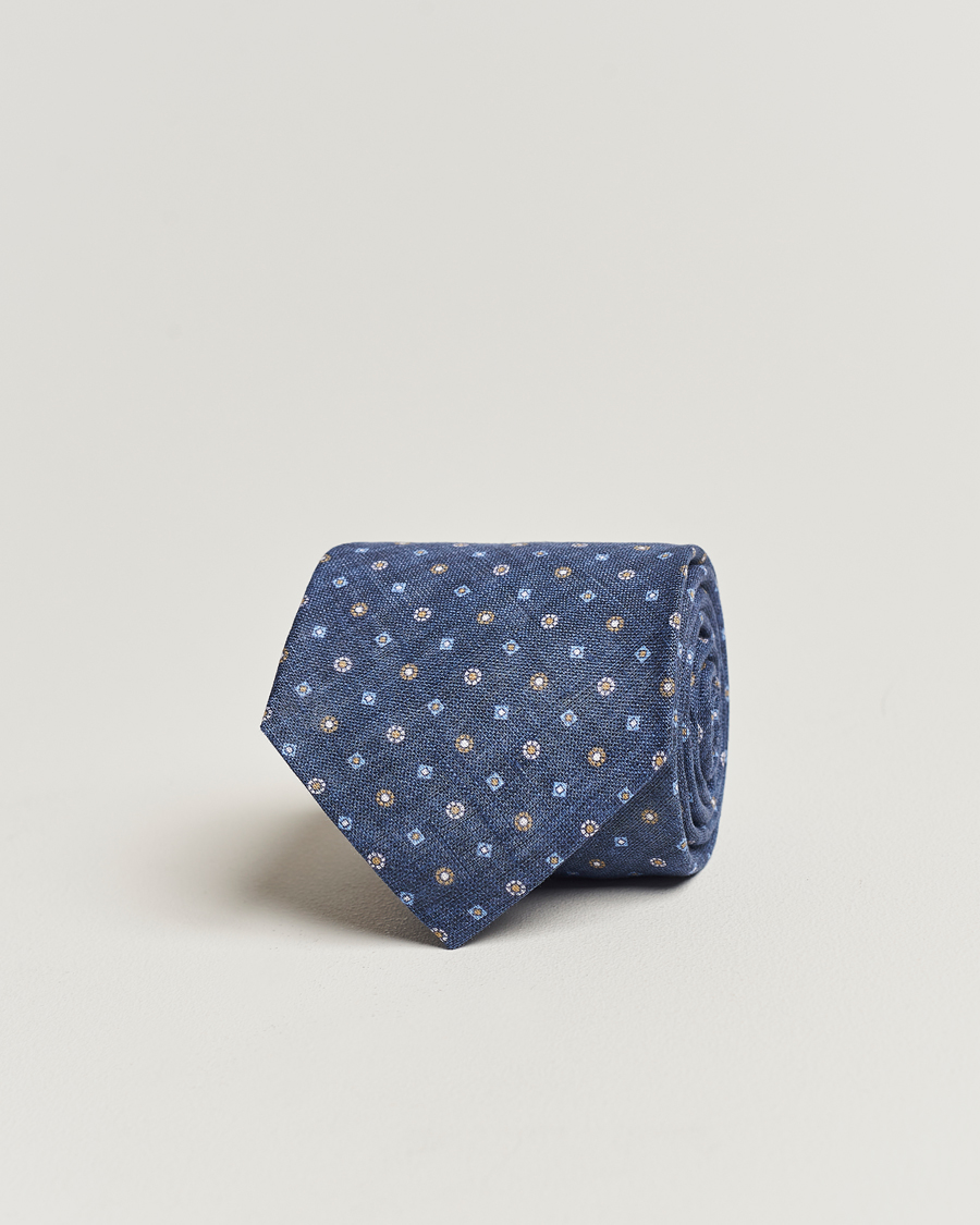 Herren | Amanda Christensen Linen Printed Medallion 8cm Tie Navy | Amanda Christensen | Linen Printed Medallion 8cm Tie Navy