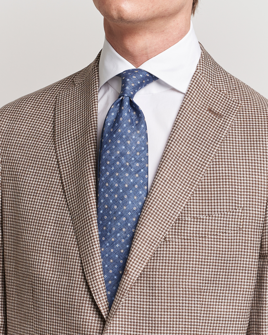 Herren | Amanda Christensen Linen Printed Medallion 8cm Tie Navy | Amanda Christensen | Linen Printed Medallion 8cm Tie Navy