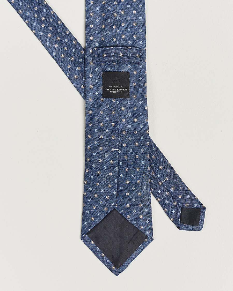 Herren | Amanda Christensen Linen Printed Medallion 8cm Tie Navy | Amanda Christensen | Linen Printed Medallion 8cm Tie Navy