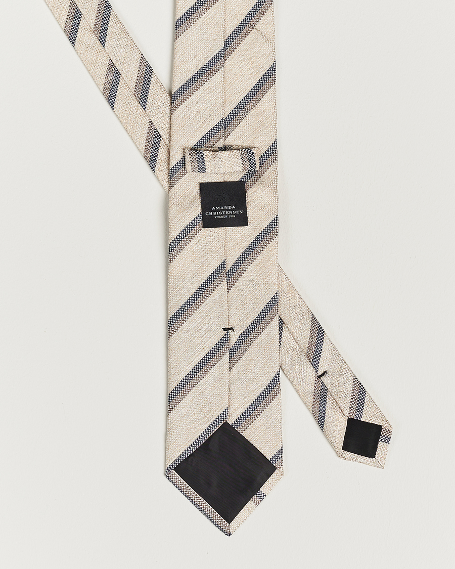 Herren | Amanda Christensen Silk/Linen Striped 8cm Tie Natural | Amanda Christensen | Silk/Linen Striped 8cm Tie Natural
