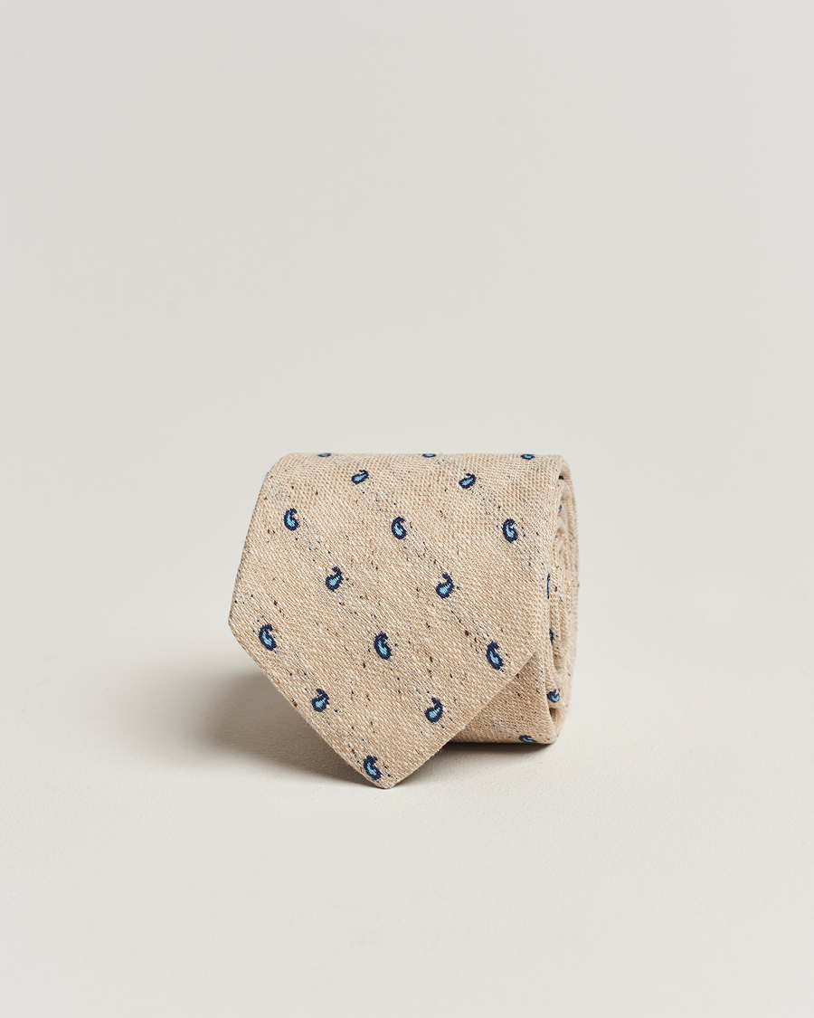 Herren | Amanda Christensen Silk/Linen/Cotton Paisley 8cm Tie Sand | Amanda Christensen | Silk/Linen/Cotton Paisley 8cm Tie Sand