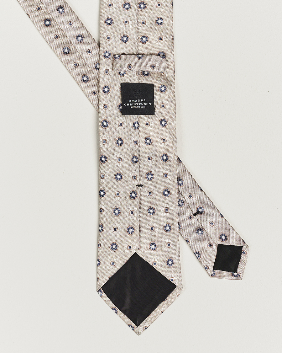 Herren | Amanda Christensen Silk Oxford Printed Flower 8cm Tie Cream | Amanda Christensen | Silk Oxford Printed Flower 8cm Tie Cream