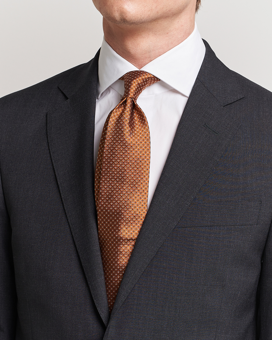 Herren | Amanda Christensen Silk Micro Printed 8cm Tie Rust Orange | Amanda Christensen | Silk Micro Printed 8cm Tie Rust Orange