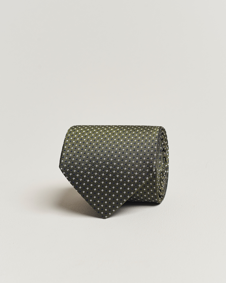 Herren | Amanda Christensen Silk Micro Printed 8cm Tie Olive | Amanda Christensen | Silk Micro Printed 8cm Tie Olive