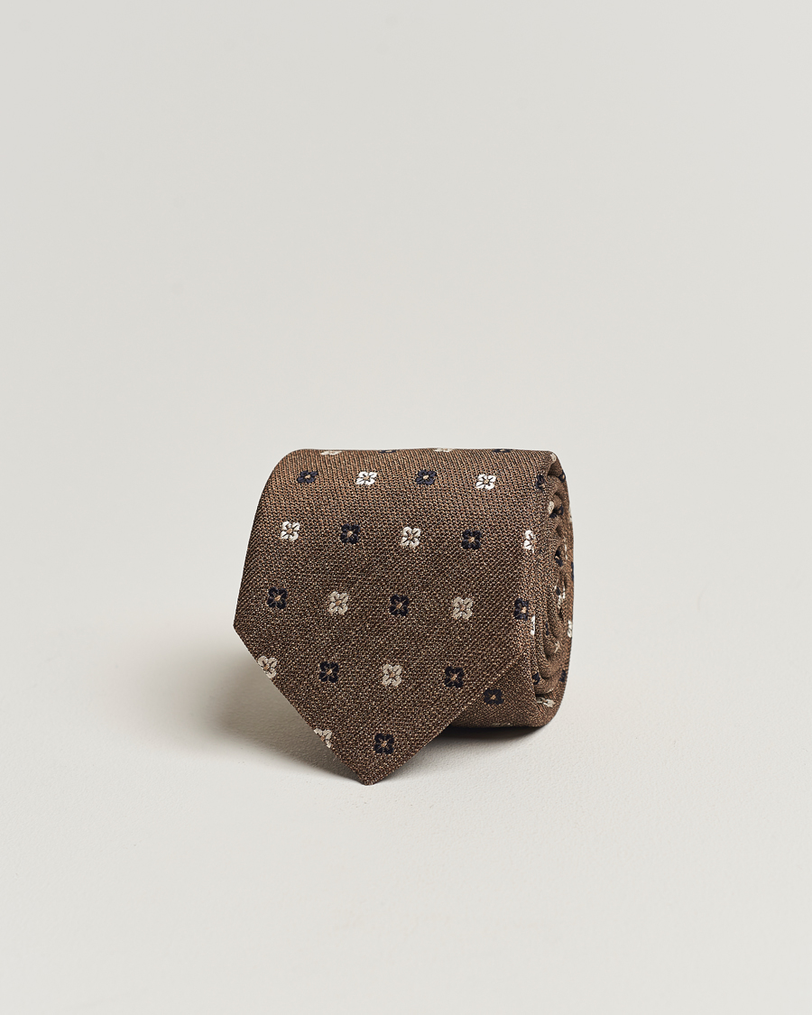 Herren | Amanda Christensen Silk Bouclé Flower 8cm Tie Beige | Amanda Christensen | Silk Bouclé Flower 8cm Tie Beige