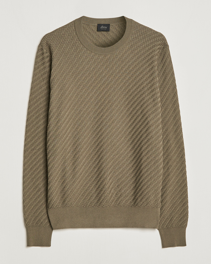 Herren | Pullover | Brioni | Basket Stitch Crew Neck Sweater Olive