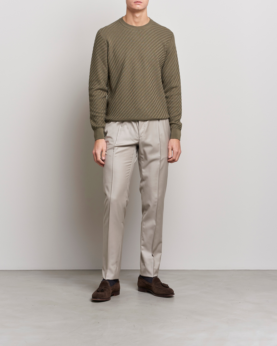 Herren | Pullover | Brioni | Basket Stitch Crew Neck Sweater Olive