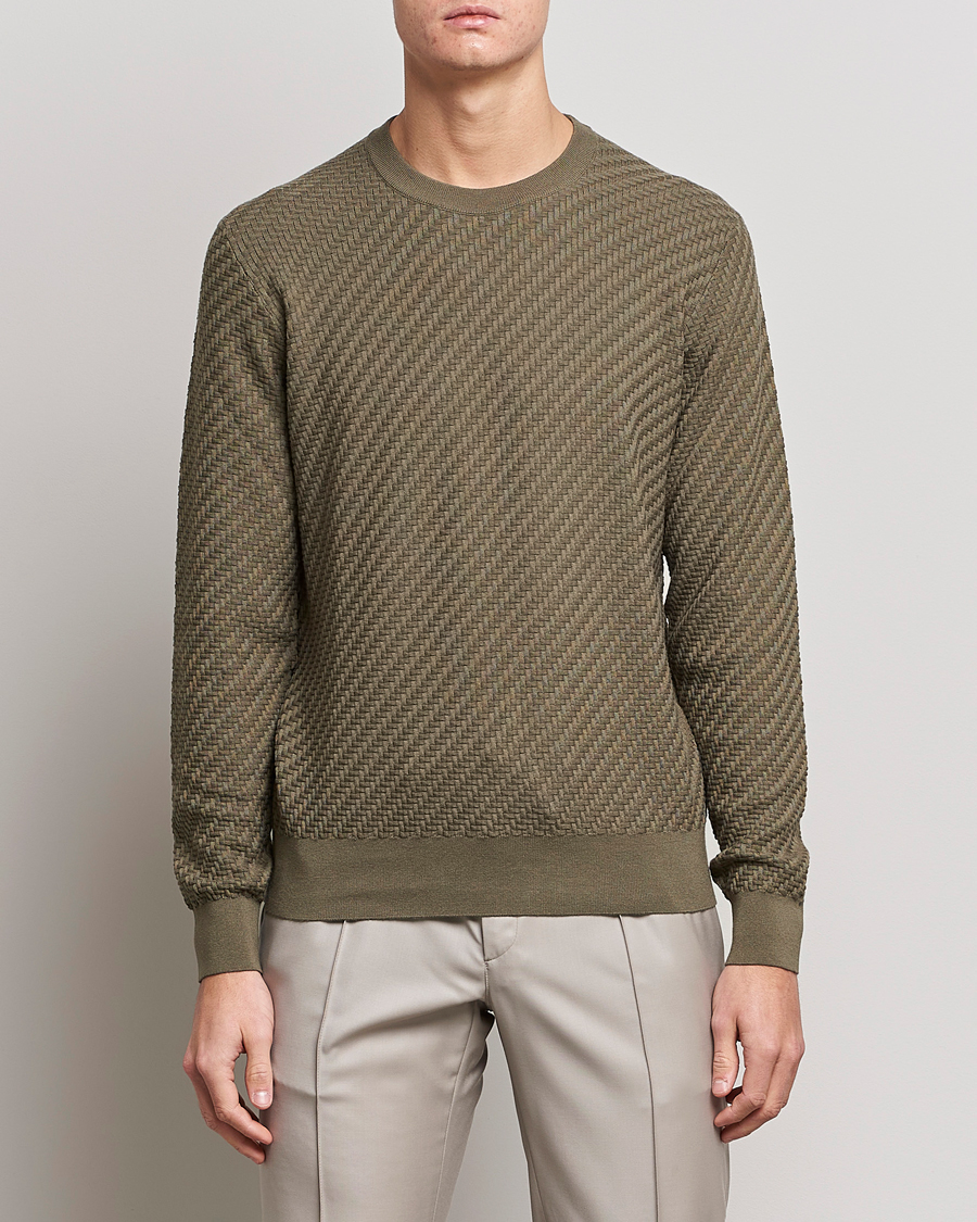 Herren | Pullover | Brioni | Basket Stitch Crew Neck Sweater Olive
