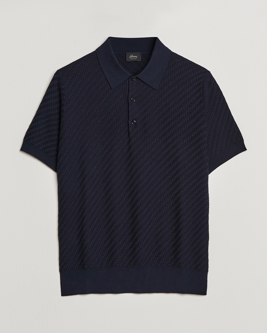 Herren | Pullover | Brioni | Basket Stitch Knitted Polo Navy