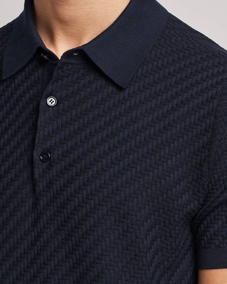Herren | Pullover | Brioni | Basket Stitch Knitted Polo Navy