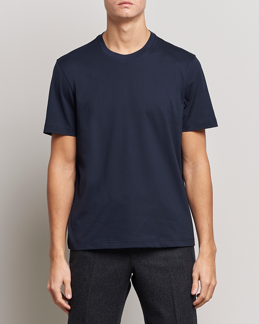 Herren | T-Shirts | Brioni | Short Sleeve Cotton T-Shirt Navy