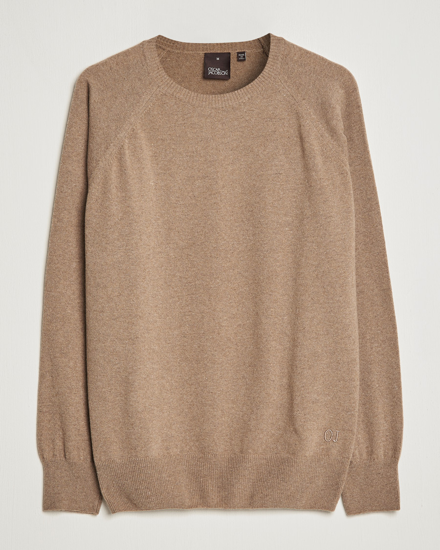 Herren | Pullover | Oscar Jacobson | Gustaf Lambswool Raglan Crew Neck Camel