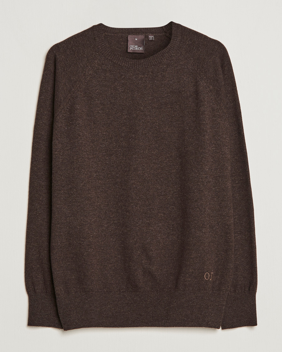 Herren | Pullover | Oscar Jacobson | Gustaf Lambswool Raglan Crew Neck Dark Brown