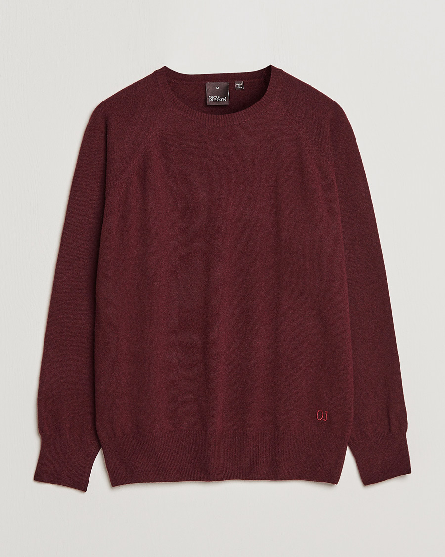 Herren | Pullover | Oscar Jacobson | Gustaf Lambswool Raglan Crew Neck Burgundy