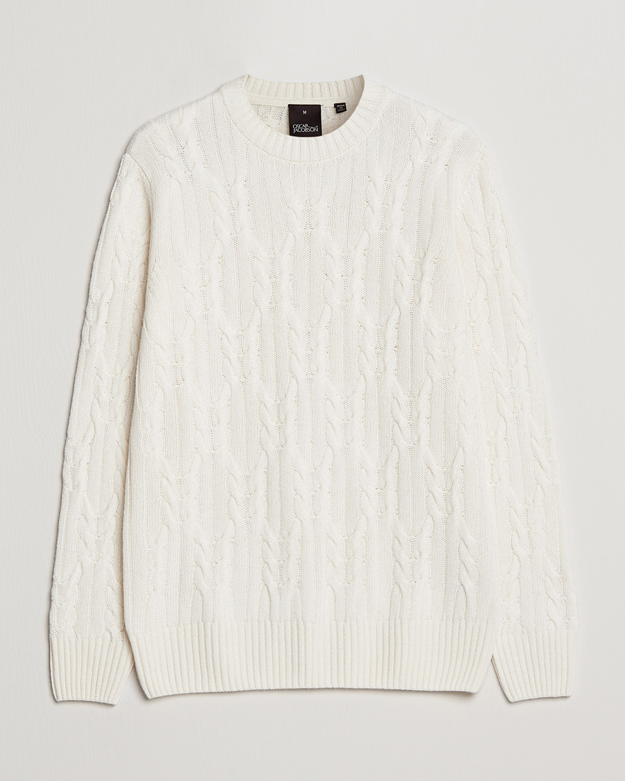 Herren | Pullover | Oscar Jacobson | Emmet Wool/Cashmere Structured Crew Neck Off White