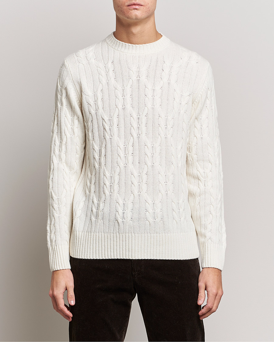 Herren | Pullover | Oscar Jacobson | Emmet Wool/Cashmere Structured Crew Neck Off White