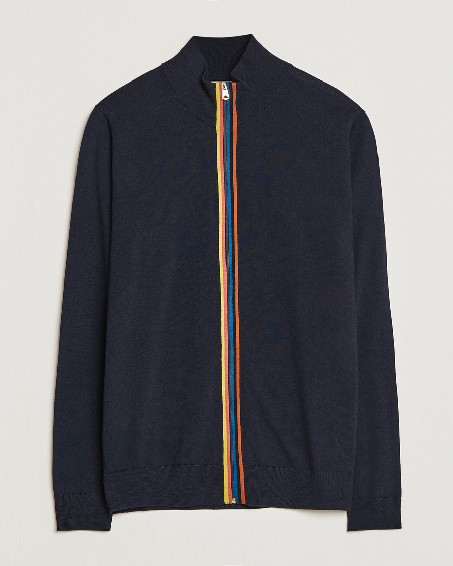 Herren | Pullover | Paul Smith | Full Zip Stripe Wool Cardigan Navy