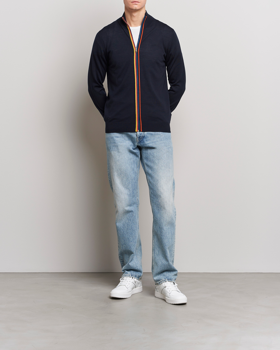 Herren | Pullover | Paul Smith | Full Zip Stripe Wool Cardigan Navy