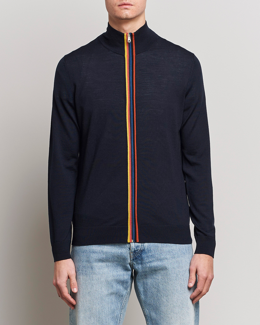 Herren | Pullover | Paul Smith | Full Zip Stripe Wool Cardigan Navy