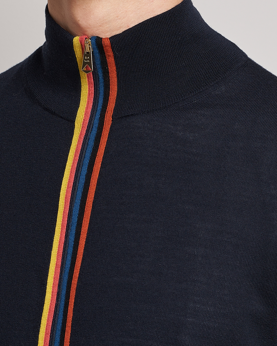 Herren | Pullover | Paul Smith | Full Zip Stripe Wool Cardigan Navy