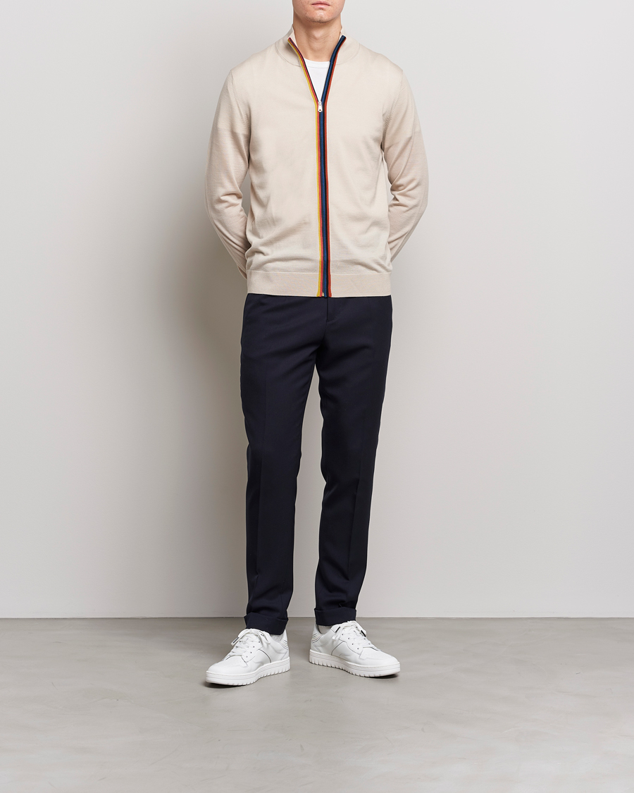 Herren | Pullover | Paul Smith | Full Zip Stripe Wool Cardigan Sand