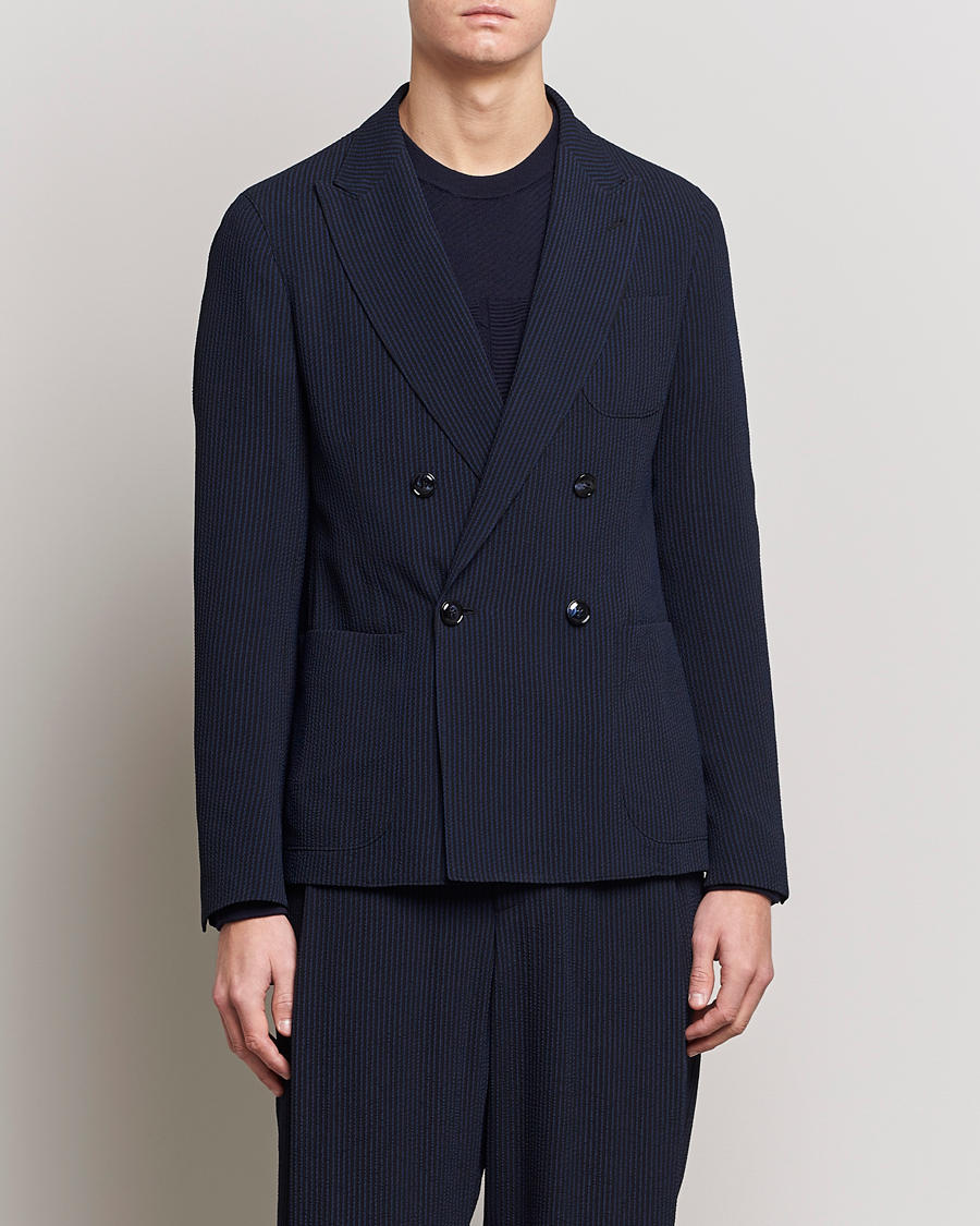 Herren | Sakkos | Giorgio Armani | Double Breasted Seersucker Blazer Navy